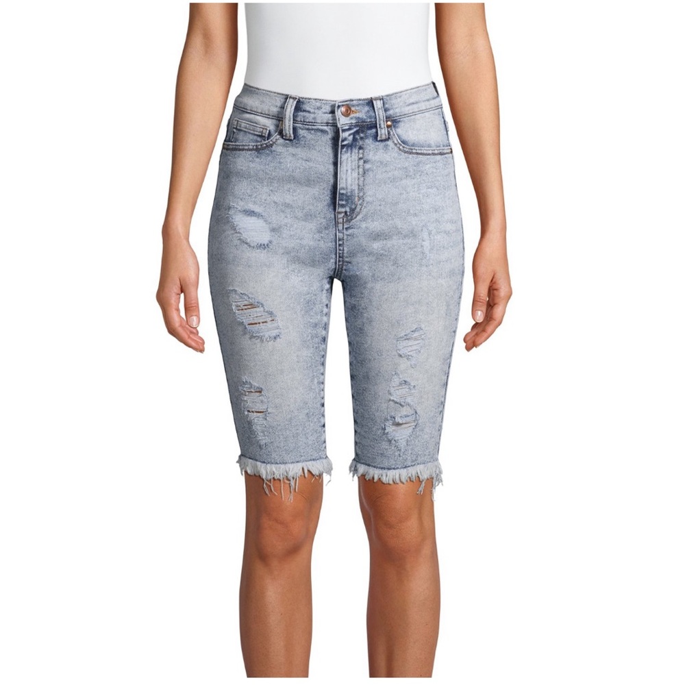 Distressed biker shorts